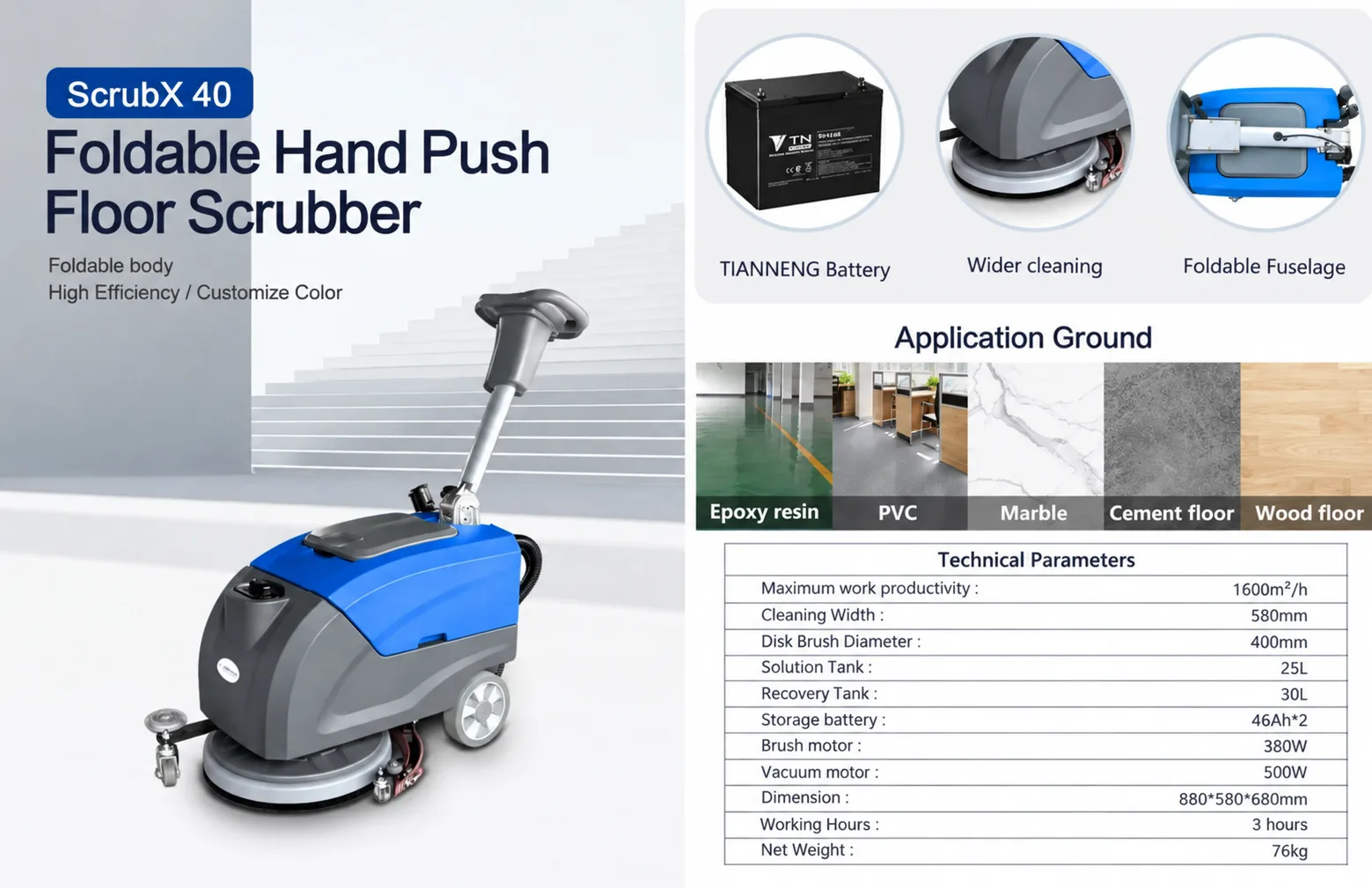 ScrubX 40 – Foldable Hand Push Scrubber