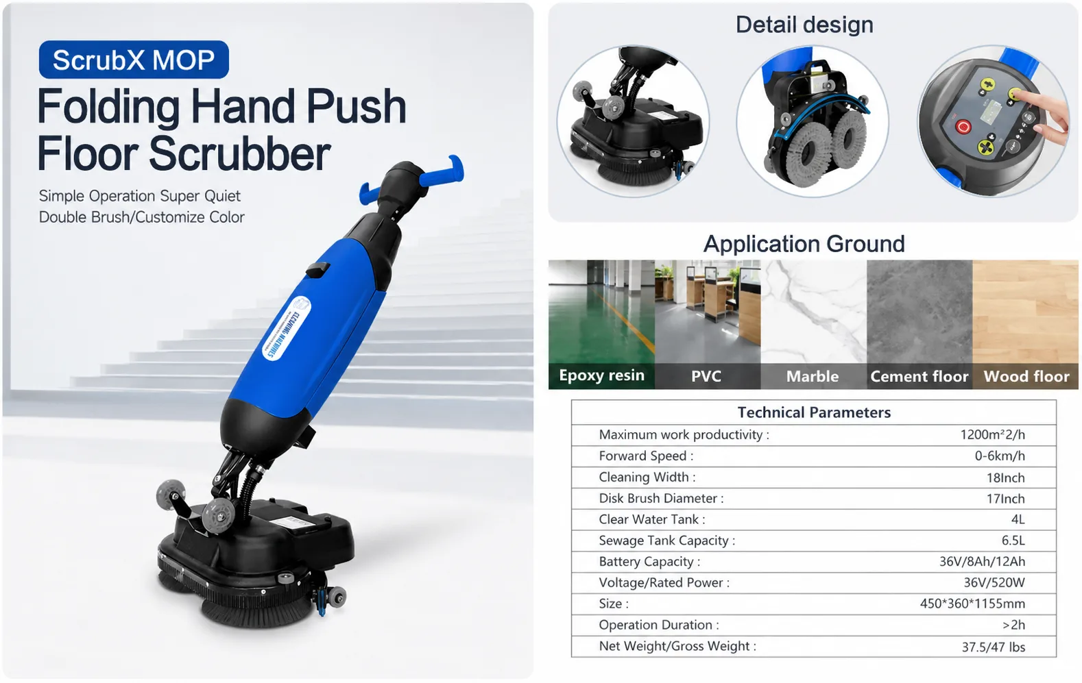 ScrubX MOP - Folding Hand Push Floor Scrubber - Image 10
